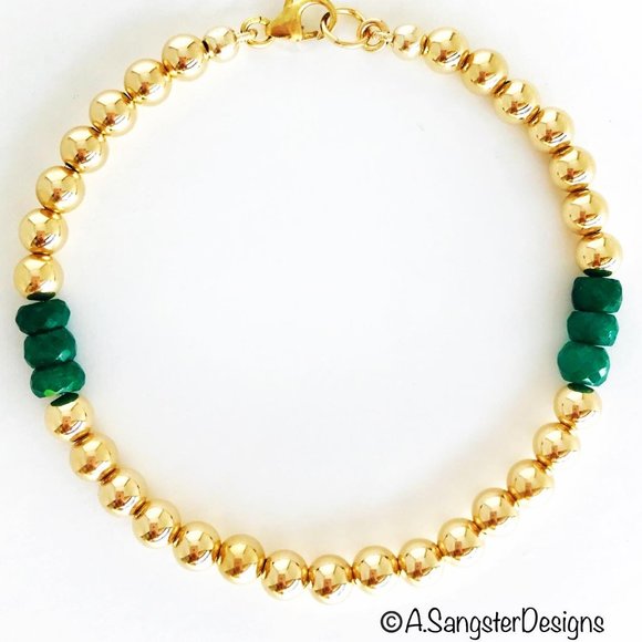 Faceted Emeralds +14K Gold Filled Bracelet - Picture 1 of 2